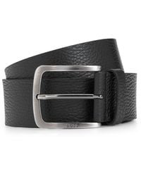 BOSS - Italian-leather Belt In Rich Grain With Logo Buckle - Lyst