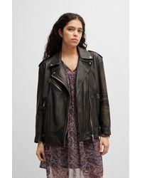 BOSS - Zip-up Leather Jacket With Signature Lining - Lyst