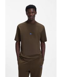 HUGO - Ribbed-Neck Cotton T-Shirt With Logo Badge - Lyst
