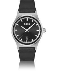 BOSS - Montre à bracelet en cuir et cadran noir - Lyst