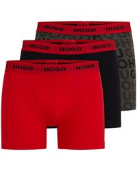 HUGO - Three-pack Of Stretch-cotton Boxer Briefs With Logo Waistbands - Lyst