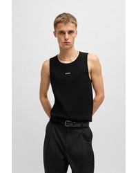 HUGO - Ribbed Stretch-Cotton Tank Top With Logo Print - Lyst