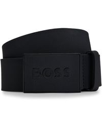 BOSS - Italian-leather Belt With Textured Plaque Buckle - Lyst