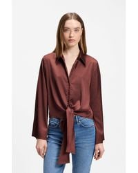 HUGO - Relaxed-Fit Blouse With A Tie-Front Feature - Lyst