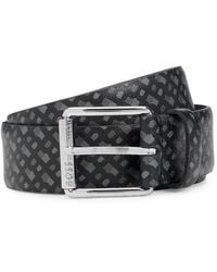 BOSS - Italian-Leather Belt With Monogram Print - Lyst