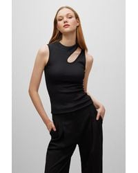 HUGO - Sleeveless Ribbed Top With Cut-out Detail - Lyst