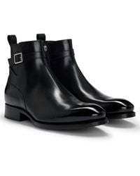 BOSS - Leather Jodhpur Boots With Zip Closure And Buckled Strap - Lyst