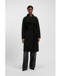 BOSS - Bouclé Coat With Belt And Stand Collar - Lyst