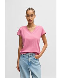 BOSS - V-neck T-shirt In Cotton With Embellishments - Lyst