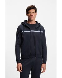 BOSS - Cotton-Terry Zip-Up Hoodie With Stripes And Logo - Lyst