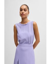 BOSS - Pleat-front Sleeveless Blouse In Washed Silk - Lyst