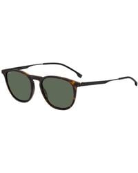 BOSS - Havana-Acetate Sunglasses With Steel Temples - Lyst