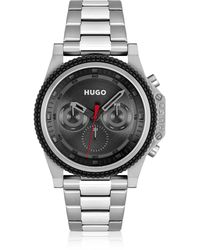 HUGO - Montre à cadran noir, lunette en silicone et bracelet à maillons - Lyst