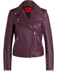 HUGO - Regular-Fit Bikerjas Van Leer Met Asymmetrische Rits - Lyst