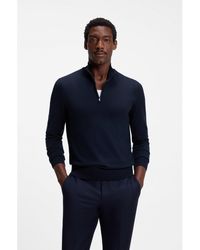 BOSS - Merino-Wool Sweater With Zip Neck - Lyst