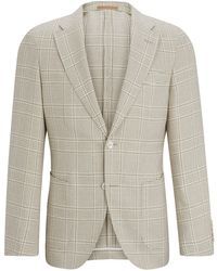 BOSS - Veste Slim Fit en laine, lin et soie à carreaux - Lyst