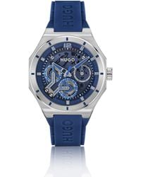 HUGO - Uhr Mit Sichtbarem Uhrwerk Und Blauem Silikonarmband - Lyst