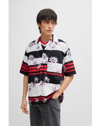 HUGO - Oversize-fit Shirt In Seasonal-print Cotton Poplin - Lyst