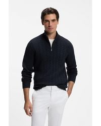 BOSS - Zip-Neck Sweater With An All-Over Cable Pattern - Lyst