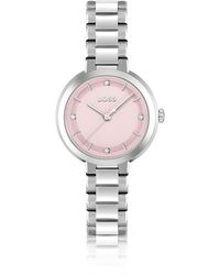 BOSS - Uhr mit Gliederarmband und rosafarbenem Zifferblatt mit Kristallen - Lyst