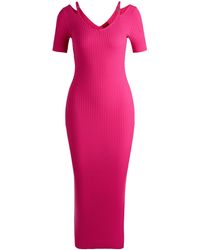 HUGO - Ribgebreide Bodycon Midi-Jurk Met Cut-Outdetails - Lyst