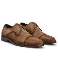 BOSS - Italian-made Suede Derby Shoes With Cap-toe Detail - Lyst