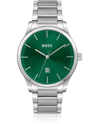 BOSS - Green-dial Watch With Silver-tone Link Bracelet - Lyst