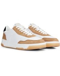 BOSS - Branded Lace-up Trainers In Leather And Nubuck - Lyst