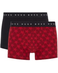 BOSS Gift-boxed Two-pack Of Trunks In Stretch-cotton Jersey - Red