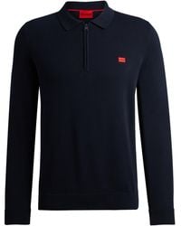 HUGO - Pullover aus Baumwolle mit Reißverschluss am Kragen und rotem Logo-Label - Lyst