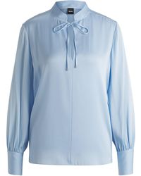BOSS - Relaxed-Fit Bluse Aus Stretch-Seide Mit Schlüsselloch-Ausschnitt - Lyst