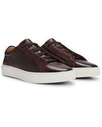 BOSS - Gary Grained-leather Low-top Trainers With Branded Metal Lace Loop - Lyst