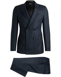 BOSS - Double-breasted Slim-fit Suit In Micro-patterned Wool - Lyst
