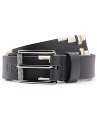 BOSS - Equestrian Leather Belt With Hand-embroidered Signature Stripes - Lyst