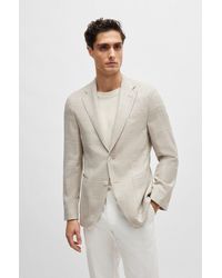 BOSS - Slim-fit Jacket In Checked Wool, Linen And Silk - Lyst