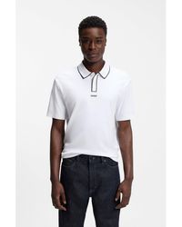 HUGO - Contrast-Tipped Cotton Polo Shirt With Logo - Lyst