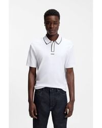HUGO - Contrast-Tipped Cotton Polo Shirt With Logo - Lyst