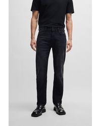 BOSS - Regular-fit Jeans In Super-soft Black Italian Denim - Lyst