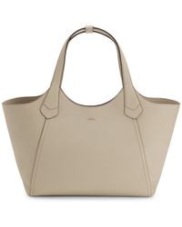 BOSS - Leather Tote Bag With Metallic Logo Lettering - Lyst