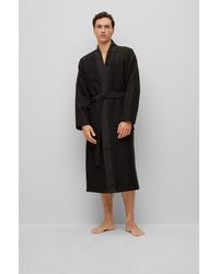 BOSS - Waffle-piqué Dressing Gown With Logo-embroidered Collar - Lyst