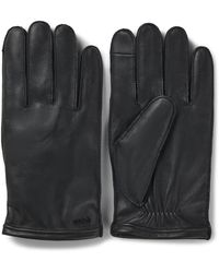 BOSS - Touch-Tech Leather Gloves With Metal Logo Detail - Lyst