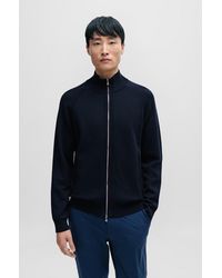BOSS - Zip-up Cardigan In Cotton And Virgin Wool - Lyst