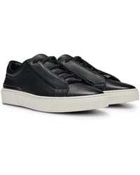 BOSS - Hammered Leather Sneakers With Contrasting Details - Lyst
