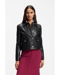 BOSS - Leather Jacket With Polished Logo Buttons - Lyst