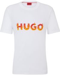 HUGO - T-shirt Van Katoenen Jersey Met Verhoogd Vlammenlogo - Lyst