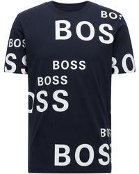 BOSS by HUGO BOSS Statement T-shirt Met Logo Van Zuivere Katoenen Jersey - Blauw