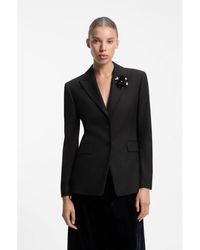 HUGO - Regular-Fit Pinstripe Blazer With Sequin Brooch - Lyst