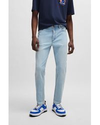 HUGO - Tapered-fit Jeans In Light-blue Stretch Denim - Lyst