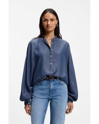 BOSS - Relaxed-Fit Denim-Look Blouse With Kimono Sleeves - Lyst