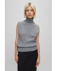 BOSS - Cotton And Wool-blend Rollneck Sweater Vest - Lyst